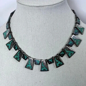 925 Vintage silver - Aztec style necklace with inlaid turquoise coloured stone